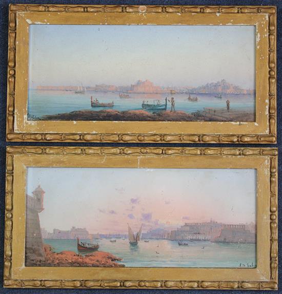 Luigi Maria Galea (1847-1917) Views of Valetta Harbour, Malta, 5.75 x 13.25in.